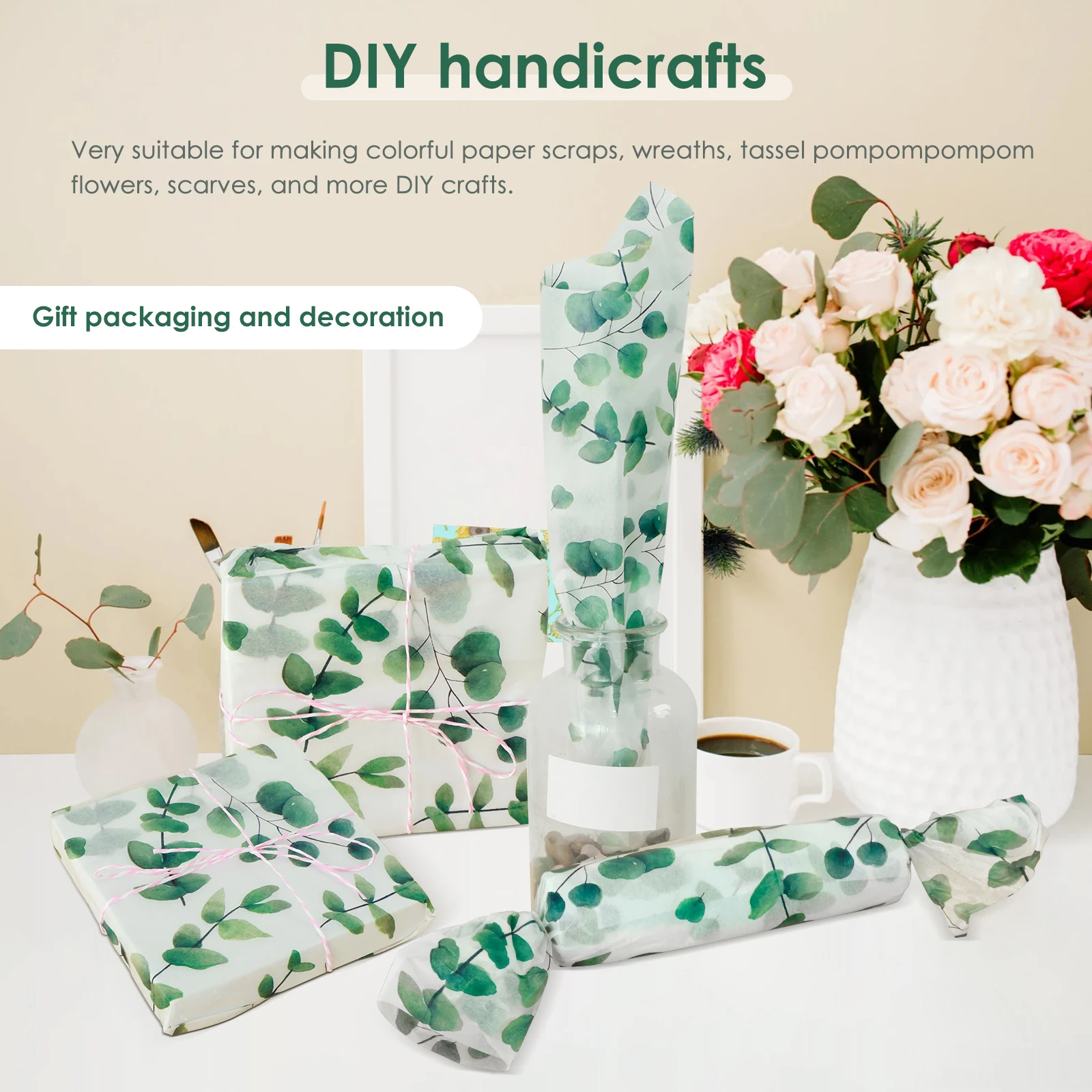 100Pcs Green Leaves Tissue Paper 20x14in Botanical Printed Leaf Wrapping Paper for Wrapping Gifts Birthday Festival Craft Papers