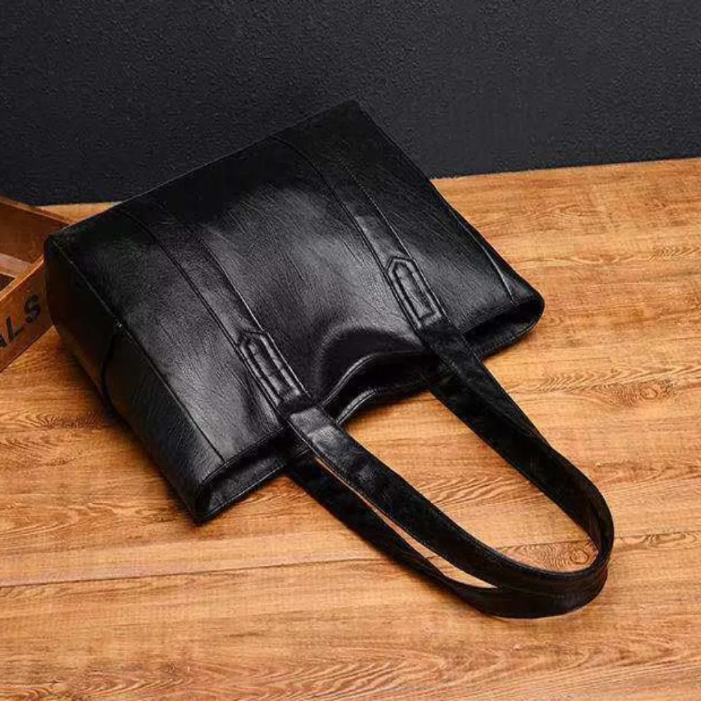Large Capacity Soft Vintage Handbag PU Solid Color Shoulder Bag Square Shape Shopping Bag