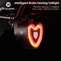WEST BIKING Heart Shape Bike Tail light Smart MTB Road Bike Rear Light IPX6 Waterproof Brake Sensing Bicycle Accessories