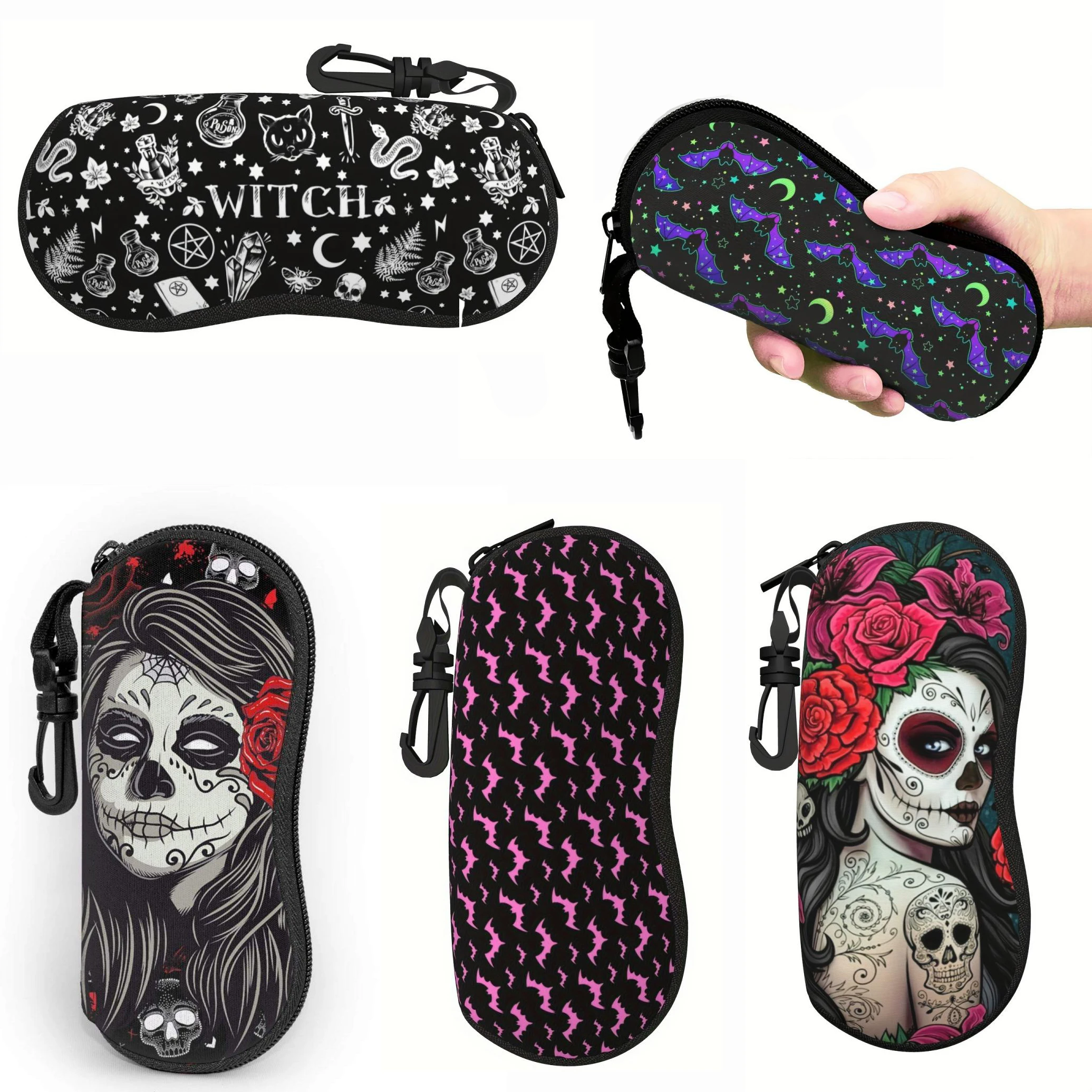 1pc Soft Eyeglasses Case With Beautiful Halloween Skull Flow