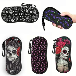 1pc Soft Eyeglasses Case With Beautiful Halloween Skull Flower Women Pattern Portable Sunglasses Glasses Case with Belt Clip