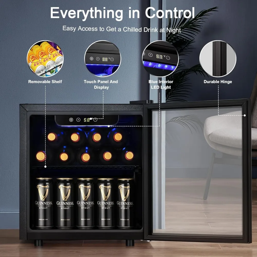 12 Bottle 48 Can Wine Cooler/Cabinet Beverage Refrigerator Mini Fridge Low Noise Clear Glass Door Counter Top