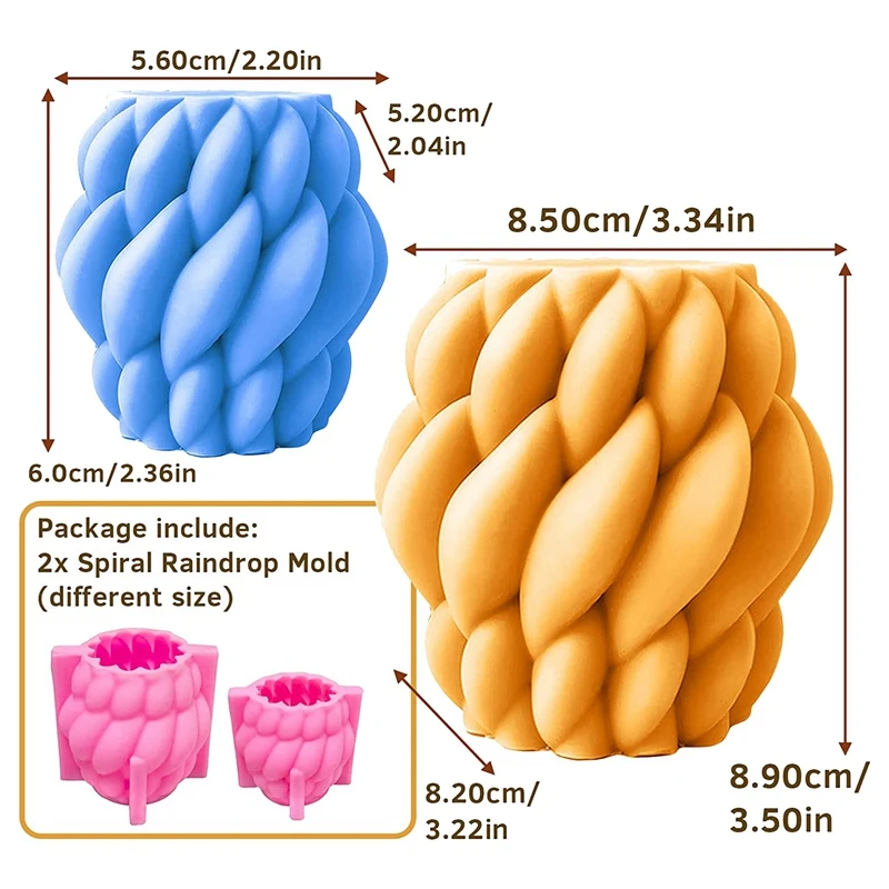 2PCS Modern Candle Mold 3D Geometric Silicone Resin Candle Mould Spiral Raindrop Unique Resin Epoxy Casting Mould