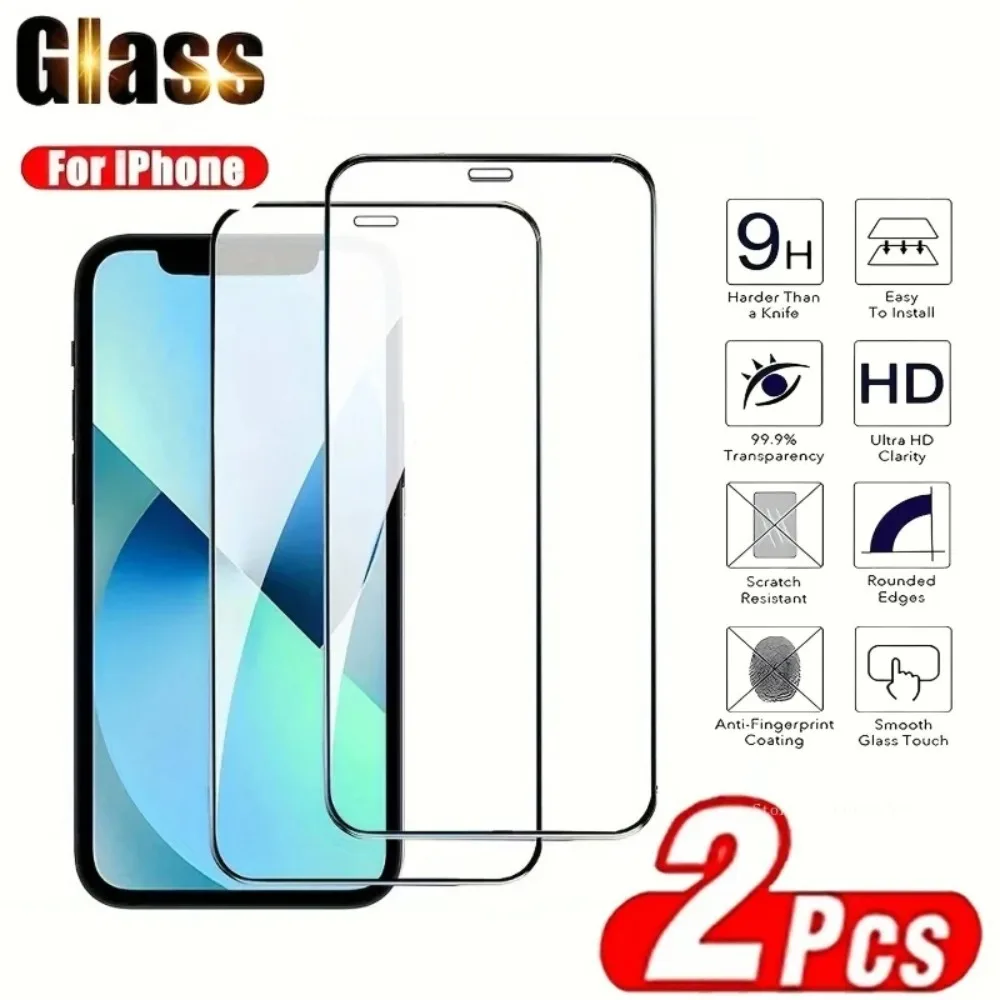

2Pcs 9D Hardness Tempered Glass for IPhone 17Air 17 Promax 15/16 Promax HD Screen Protector 13Mini 11 12 XS XR 13 Promax 14 Plus