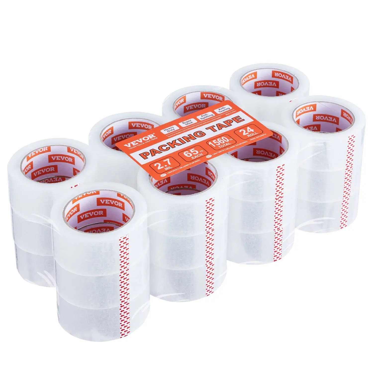 

24-Roll 65yd 2.7mil Premium Clear Packing Tape, Tough BOPP with Fast-Bonding Acrylic Adhesive, Jam-Free
