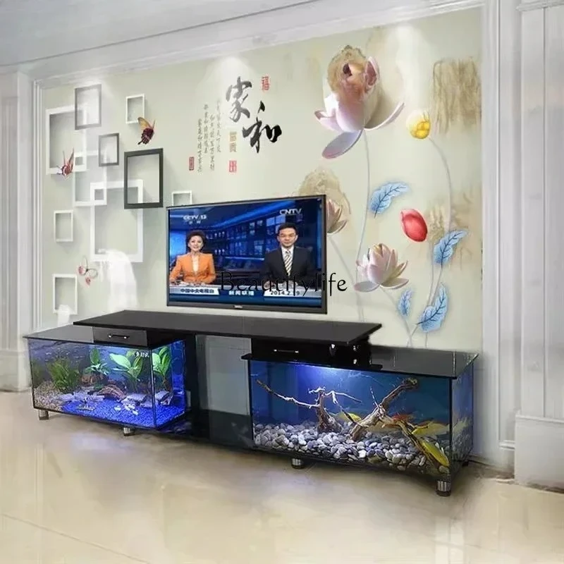 

12TV cabinet fish tank aquarium living room household ultra-white fish tank glass coffee table water-free double fish tank