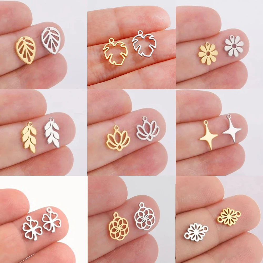 EUEAVAN 5 sztuk Charms ze stali nierdzewnej do tworzenia biżuterii liście kwiat lotosu wisiorek w kształcie gwiazdy Mini naszyjnik Charm bransoletka DIY prezenty