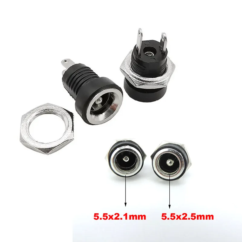 50pcs/lot DC022B 5.5x2.1mm DC Power Jack Socket Connector 2 Pin Female Panel Mount Adapter 5.5*2.1 mm DC Connector
