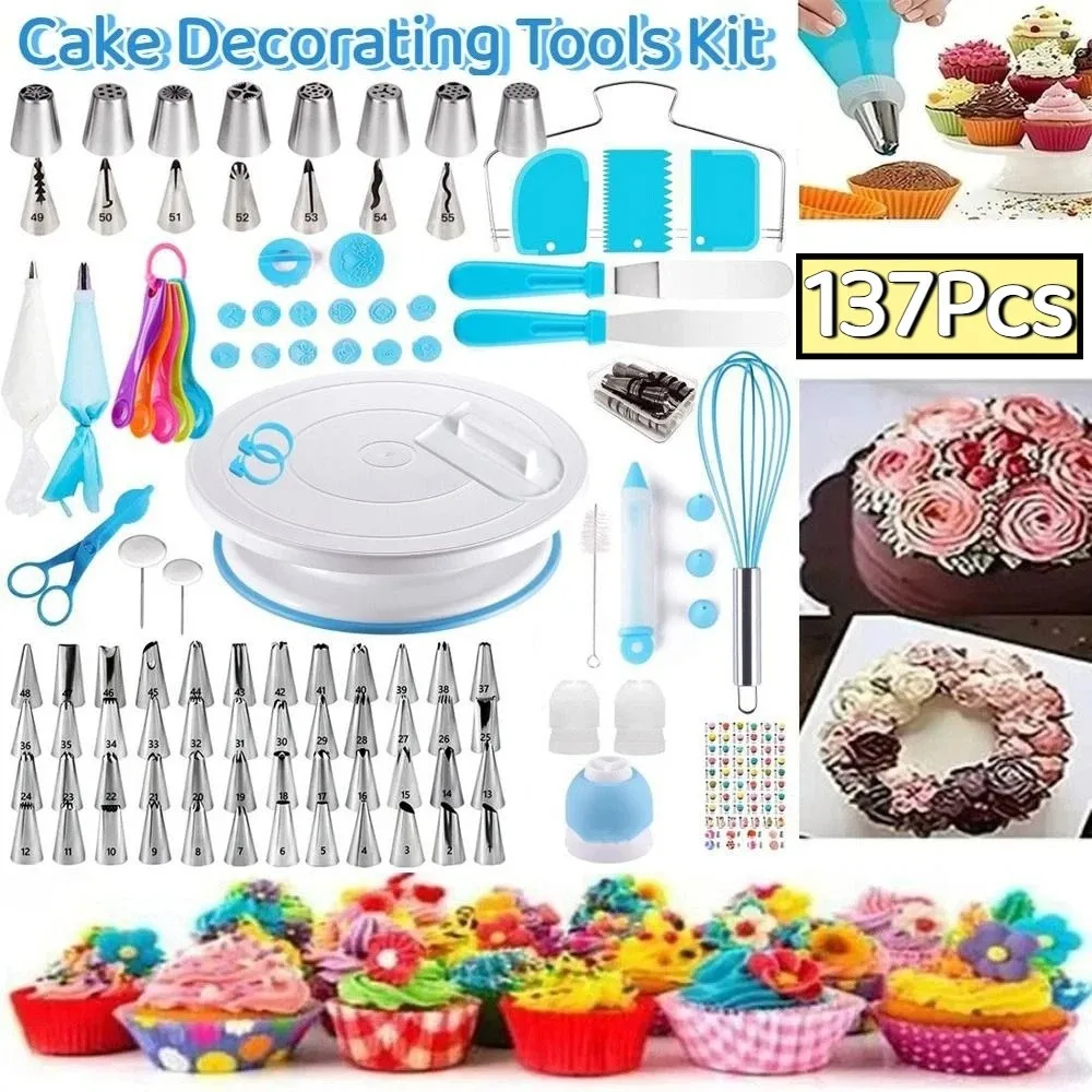 

137Pcs Professional Cake Decorating Tools Kit Creative Easy To Clean Piping Nozzle Piping Bag Set Multi-functional Rust-proof