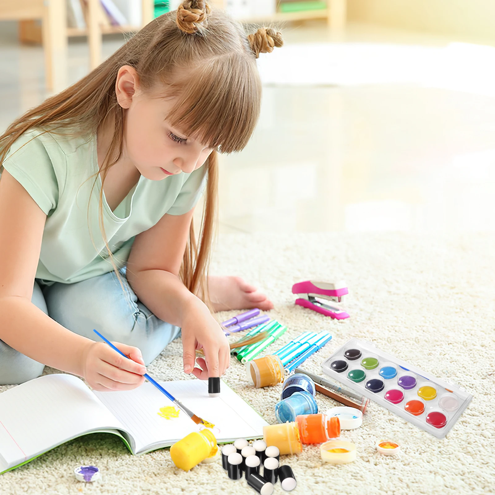 

10 Pcs Paint Watercolor Painting Set Set 12 Colors Sponge Daubers Kids Adults DIY Crafts Art Supplies Painting Tools