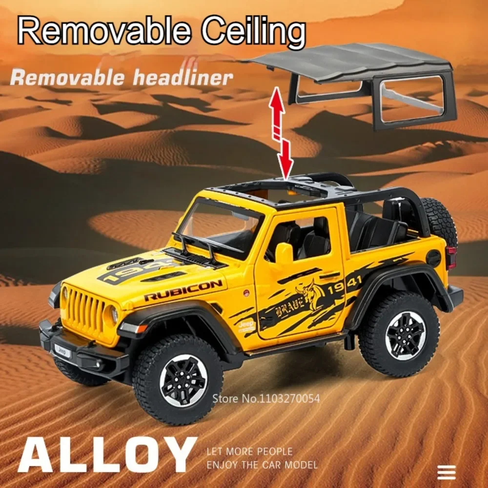 1/24 Wrangler Rubicon Geländewagen Modell Spielzeug Druckguss Legierung 4 Türen geöffnet Sound Licht zurückziehen Gummireifen Fahrzeug Spielzeug Geschenk für Kind