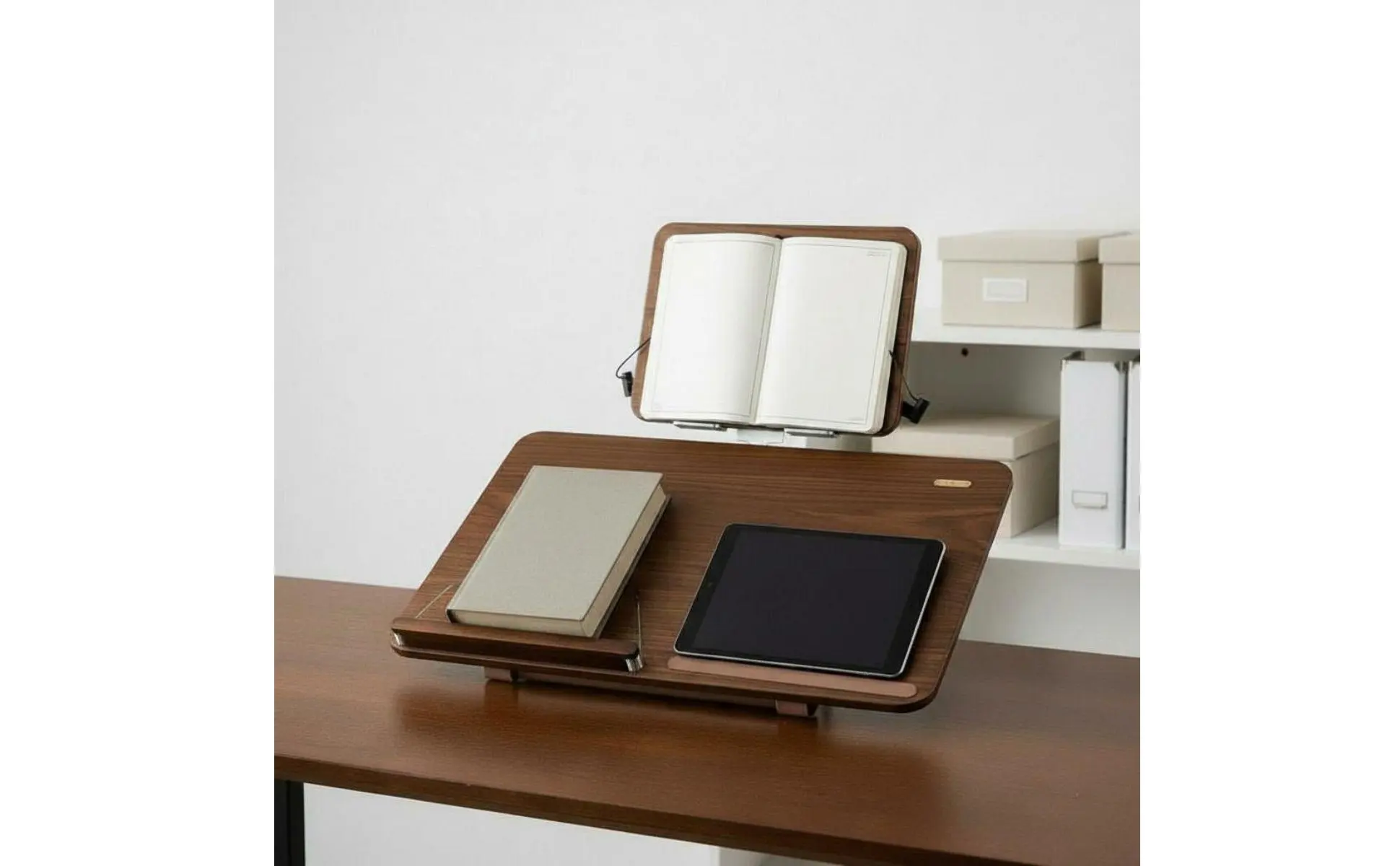 Desktop Perusing and Writing Station Multifunctional Double Tier Perusing Stand Wooden Adjustable Book Holder Ergonomic Design