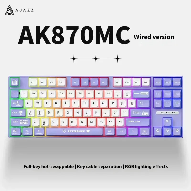 

Ajazz Ak870mc Wired Mechanical Keyboard 87 Keys Hot Swappable Red Axis Tea Axis Small Size For Gaming Computer Peripherals Gift