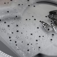 5D Luxury Star Nail Stickers for Nail Art Stars Black Silver Nail Decals Gilding Hollow Out Five-Pointed  Nail Art Design Slider