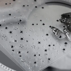 5D Luxury Star Nail Stickers for Nail Art Stars Black Silver Nail Decals Gilding Hollow Out Five-Pointed Nail Art Design Slider