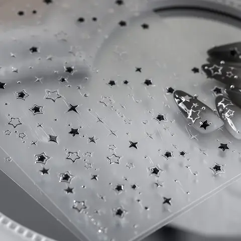5d luxo estrela adesivos de unhas para arte do prego estrelas preto prata decalques do prego dourado oco para fora cinco pontas design da arte do prego slider