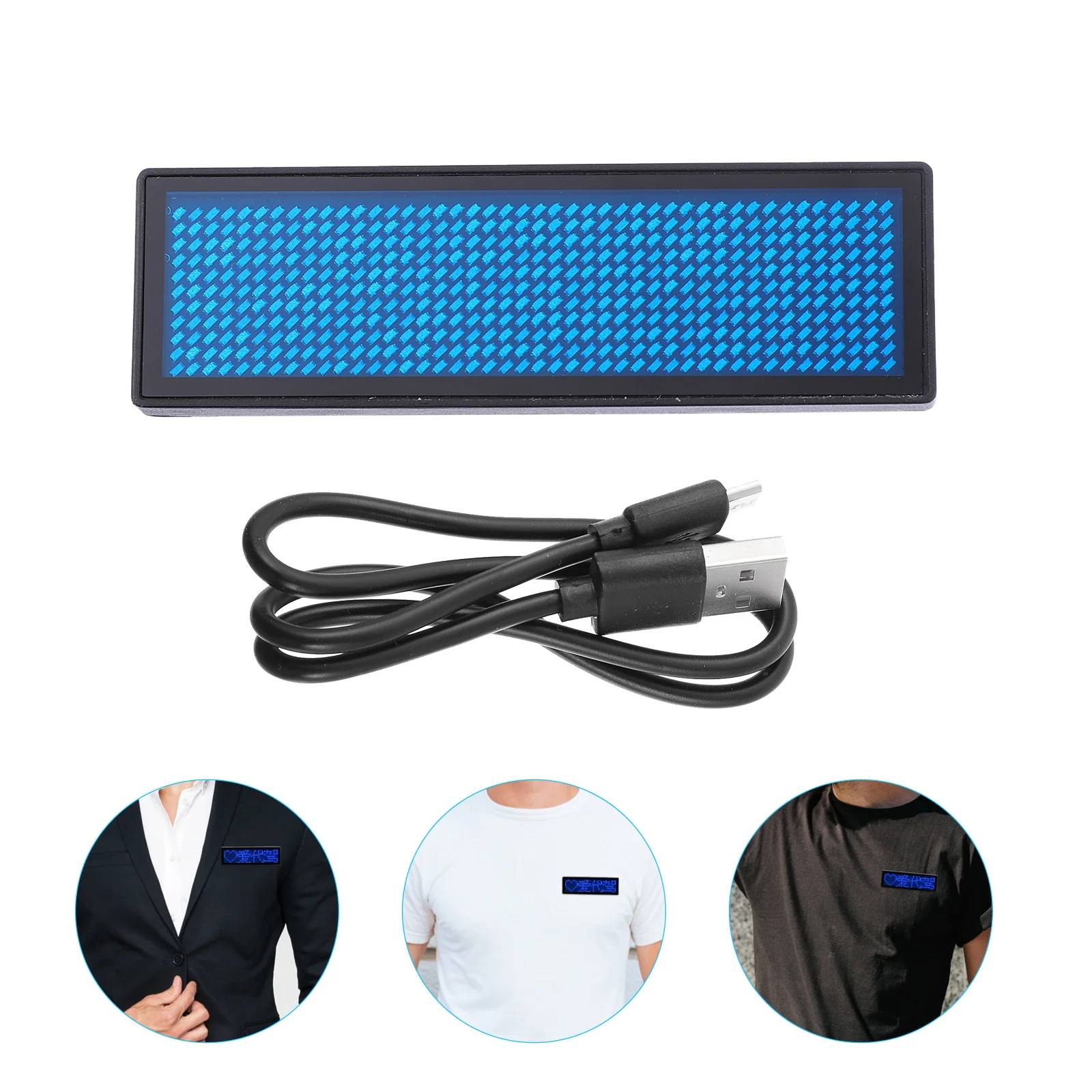 LED Name Badge Blue Mini Digital Display Message Board Rechargeable LED Tag Sign Programmable Scrolling Badge Adjustable