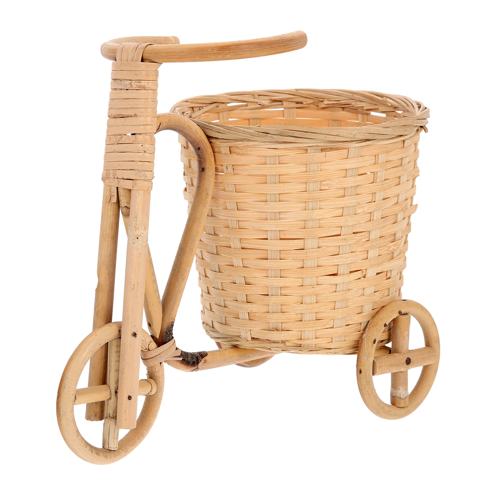 

Woven Flower Pot Basket Outdoor Ornaments for Desktop Decor Tricycle Storage Display Stand