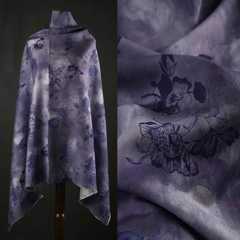 

Ziyu Purple Digital Print New Chinese Style Lyocell Linen Cotton Polyester Fabric National Dress Material Sewing Accessories