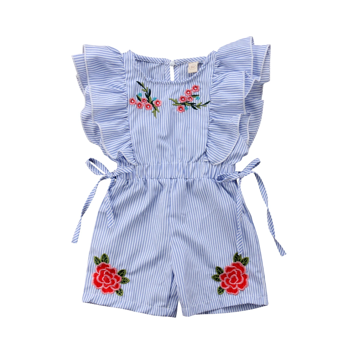 

Kids Baby Girls Clothes Sleeveless Stripe Floral embroidery Playsuits Outfits Summer Sunsuit Overall Children Clothing