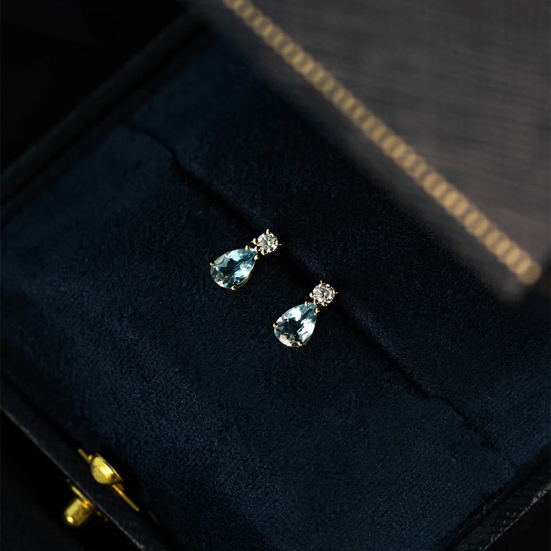 S925 Sterling Silber Wassertropfen meerblaue synthetische Zirkon Ohrringe leichte Luxus Mode Ohrringe – Detail 1