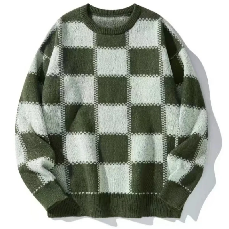 

Men Knitted Sweater Solid Color Plaid Pullovers 2025 Autumn/Spring Casual Clothing Jumper Round Neck Male Long Sleeves Hoodies