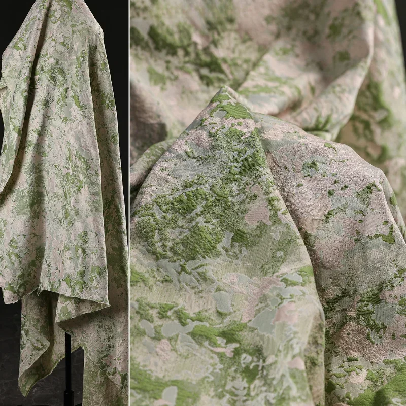 Moss Mottled Texture Jacquard Fabric Powder Green Gradient Retro Luxury Chinese Style Dress Hanfu Clothing DIY Designer Fabrics