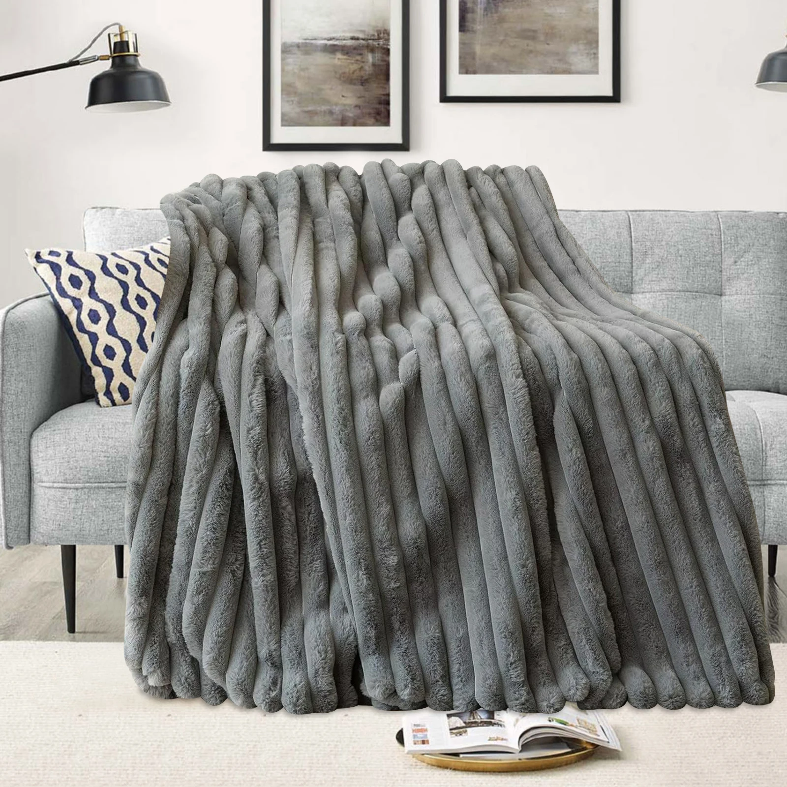Thicken Winter Throw Blanket Faux Fur Plush Bed Fleece Fluffy Soft Knee Sofa Blanket Double Layer Stitch Bed Blankets