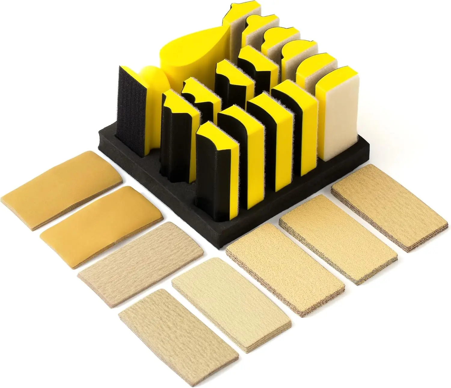 56 PCS Hand Sanding Block Set with Contoured Profile Sander and Assorted Sandpaper for Woodworking, Furniture, Auto Paint