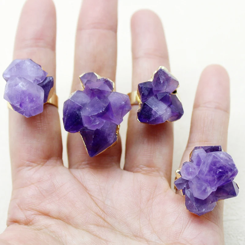 Wholesale 5pcs High Quality Natural Crystal Amethyst Bud Rring Adjustable Ring for Men and Women Gift Couple Jewelry