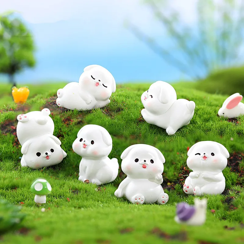 

New Figurines Miniature Cartoon White Dog Micro Landscape Ornaments For Home Decoration Kawaii Puppy Room Decor Desk Accessories