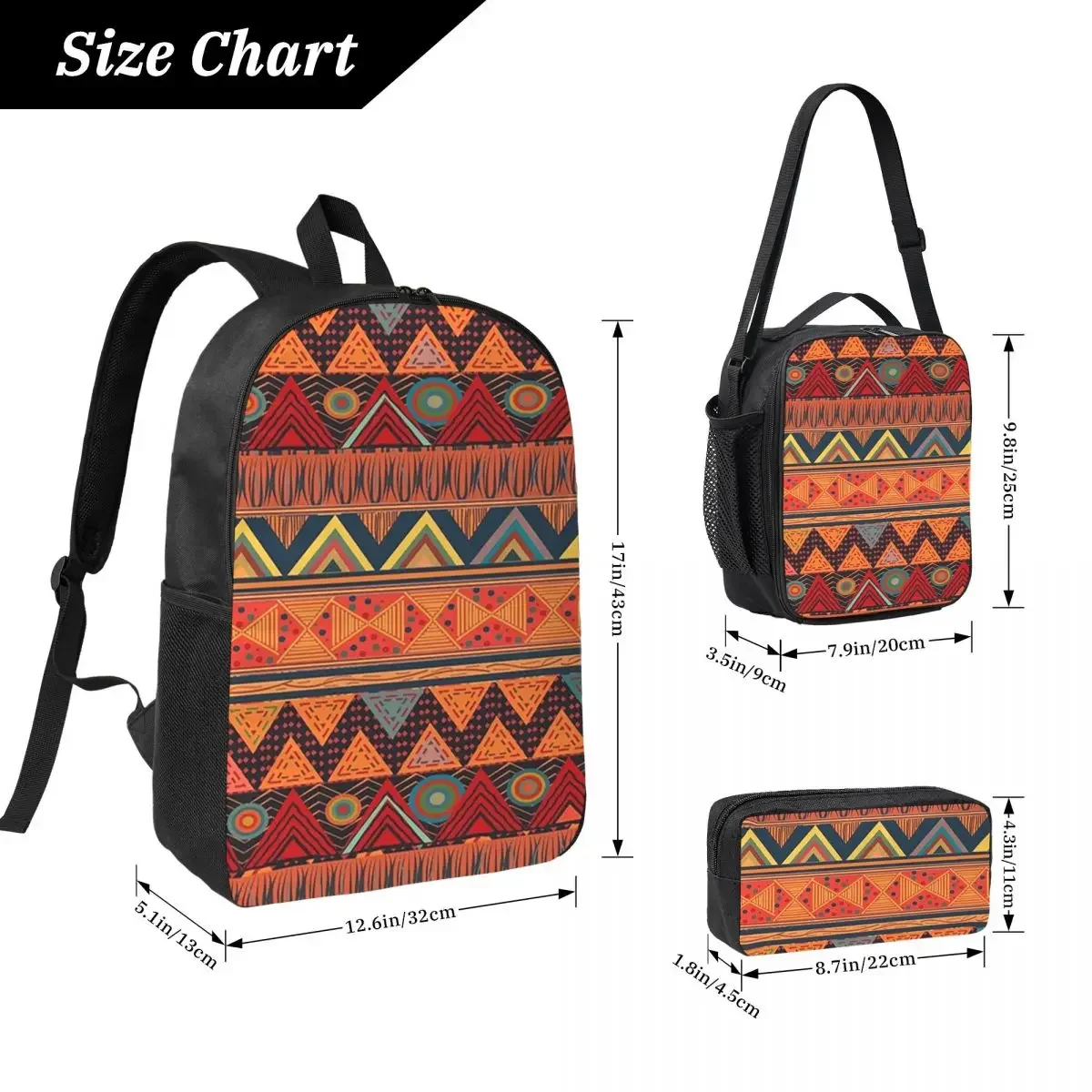 Tribal Ethnic (earth Colors) Backpack Student BookBag School Bag Computer Shoulder Bags 3ps Insulated Lunch Bag Pencil Case