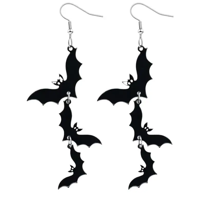 Schwarze Fledermaus-Kürbis-Geister-Ohrhänger, hypoallergene Edelstahlhaken für Halloween-Cosplay und Gothic-Kleidung – Detail 6