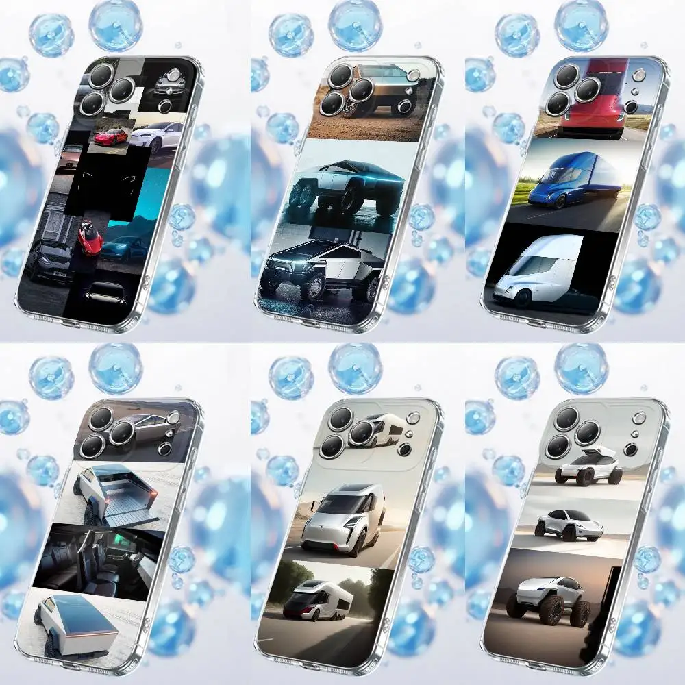 Funda de teléfono para iPhone 17,16,15,14,13,12,11 Plus,Pro,Max,Plus,E,SE4,Air,Mini transparente SUV Car T-TeslaES Truck Cover
