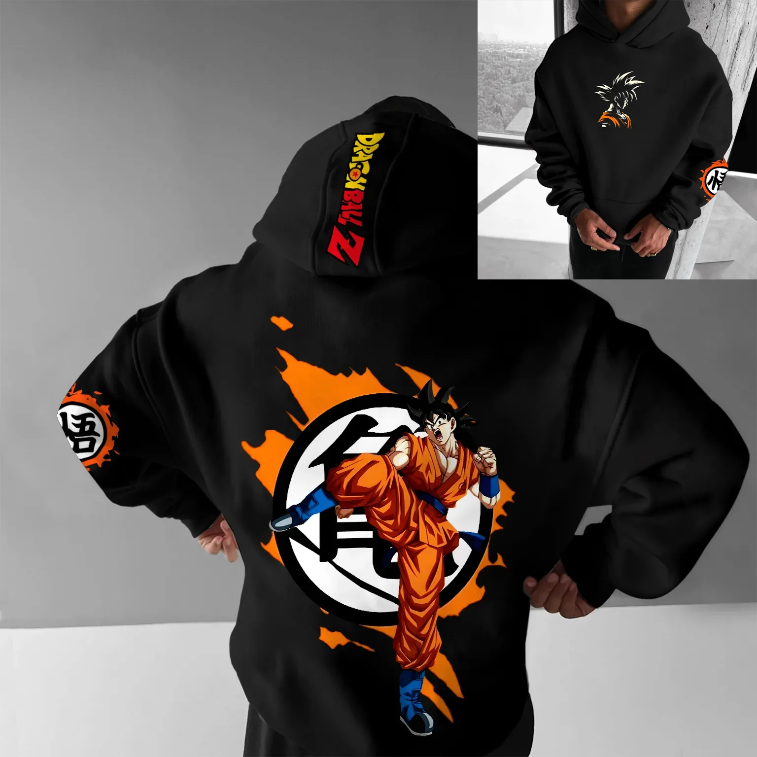2026 Dragon Ball Hip-Hop Großer Hoodie für Herren und Damen, Herbst/Winter Neuer Anime-Druck, Lässiger Loser Eltern-Kind-Hoodie-Oberteil