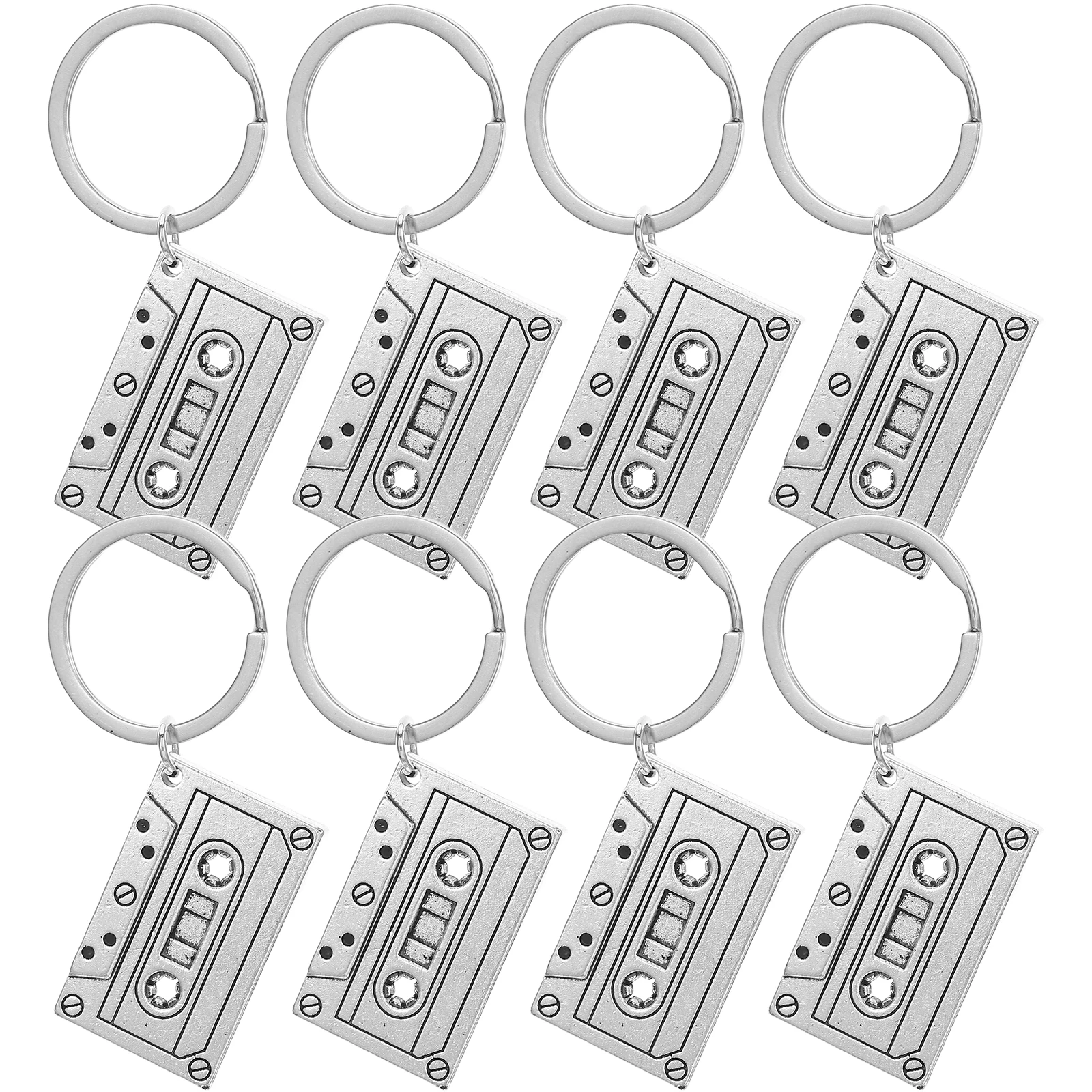 

8 Pcs Tapes Retro Keychain Crafting Charms Choker Silver Cassette Bracelet Making