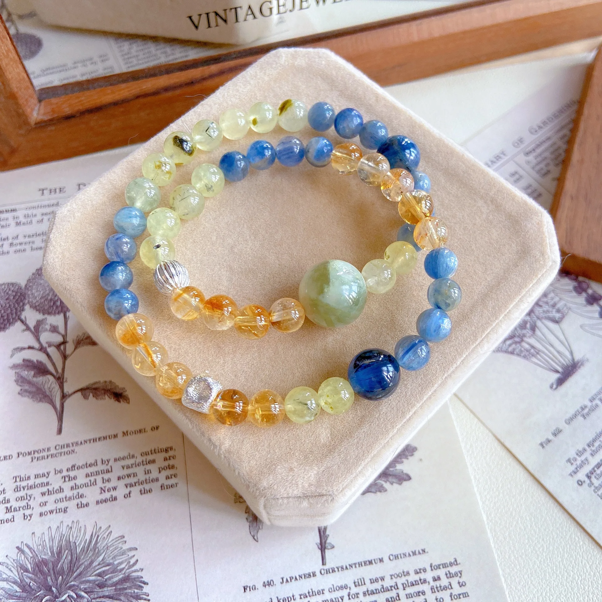 Chinese Style Lucky Blessing Natural Kyanite Citrine Prehnite Green Rutilated Quartz Double Layer Beaded Bracelet For Women Good