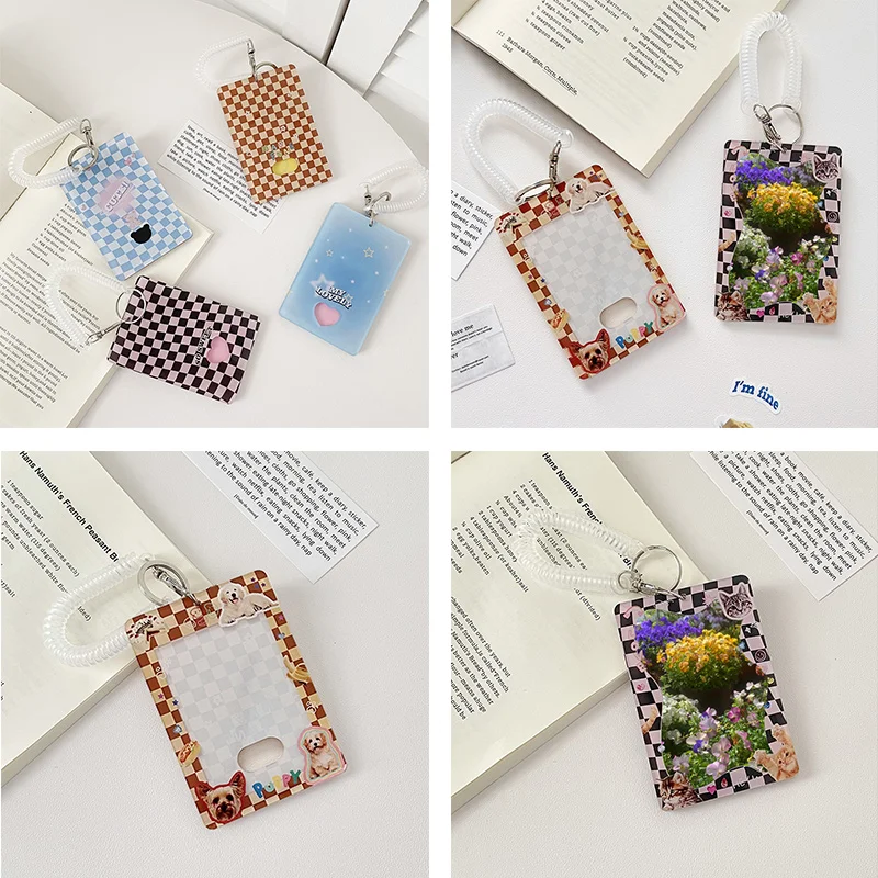 Acrylic INS Cartoon Photocard Holder Keychain Animals Bear Dog Card Holder Postcards Idols Photo Holder ID Protector Sleeve