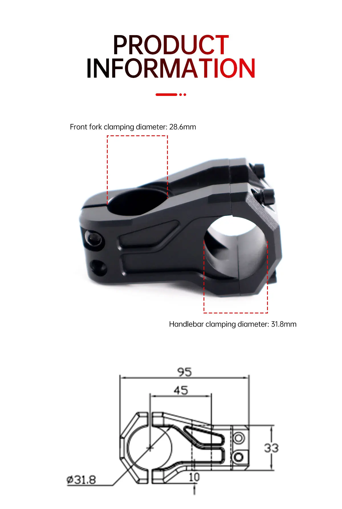 Ultraleichter CNC-Aluminiumlegierung Fahrradvorbau mit Direktmontage, hochfest, kurzer Lenker für Rennrad und MTB, 31,8mm*28,6mm – Detail 3
