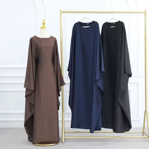 Eid Muslim Abaya Women Luxury Bat Sleeve Long Robe Hot Fix Female Ramadan Evening Dress Kaftan