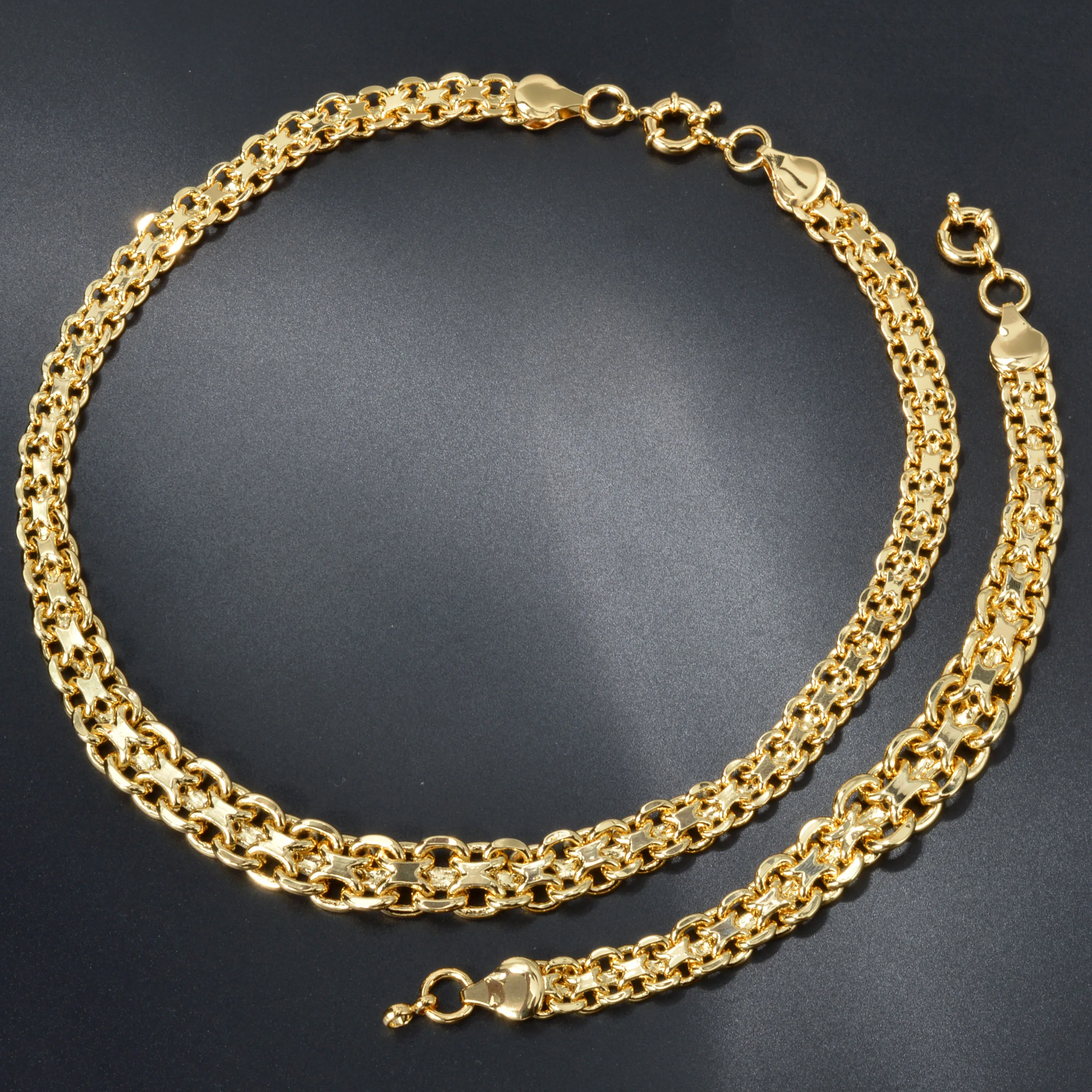 Luxury 18k Gold Plated Jewelry Set Round Beads Necklace Bracelet For Womens Dubai Wedding Gifts Copper Chain Jewelry Accessories