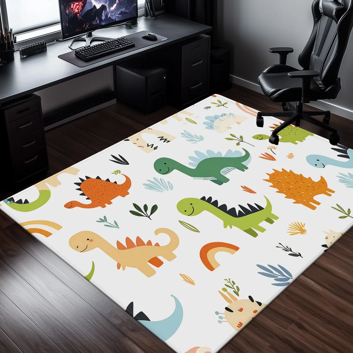 

Cartoon Dinosaur PatternCrystal Velvet Rug Kids Playroom Nursery Decor Colorful Animal Print Anti Slip Carpet for Children'sRoom
