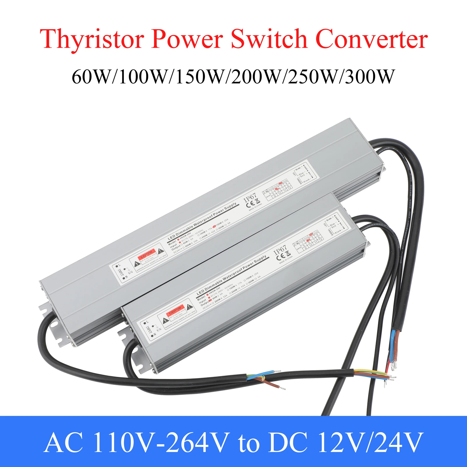 AC110/170-264V Dimmable LED Driver DC12V/24V 60W-300W Triac 0-10V Waterproof Dimming Power Supply Lighting Transformer Aluminum