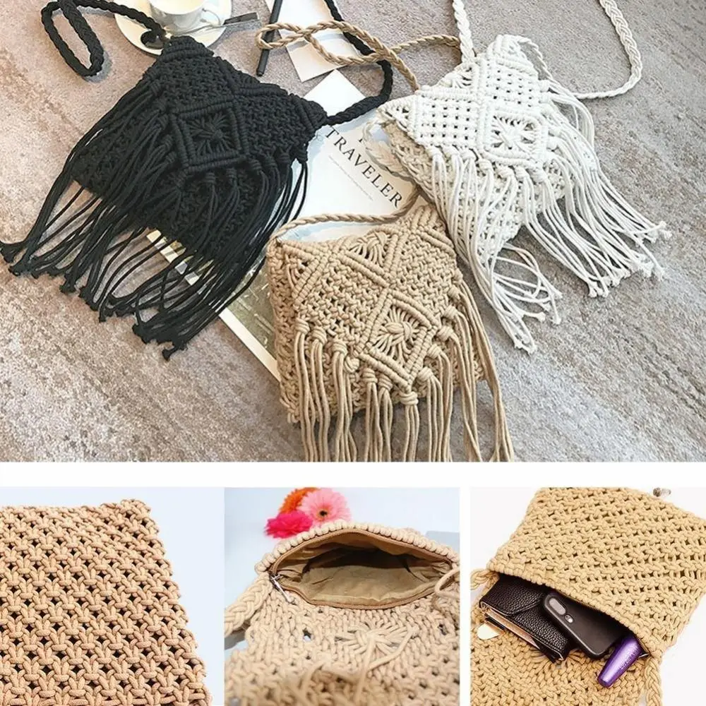 Rattan gewebte Sommer Stroh Taschen Mode handgemachte Stroh Handtasche Quaste Strand taschen Frauen Mädchen