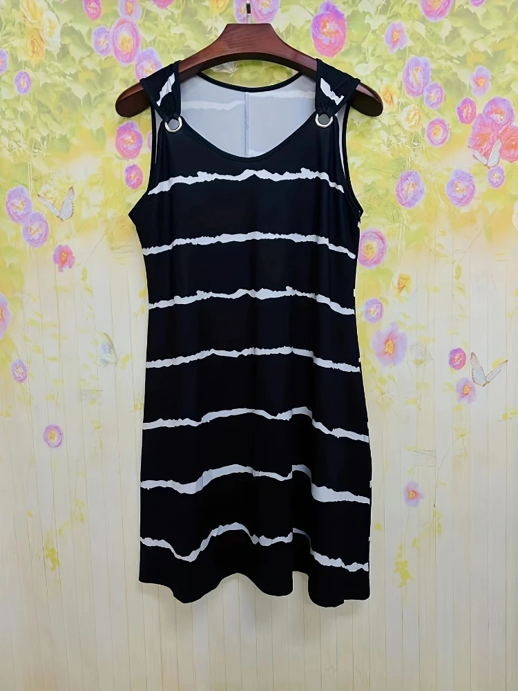 2023 dames slim fit gestreepte jurk - lente zomer mouwloze a-lijn midi-jurk casual losse loungejurk