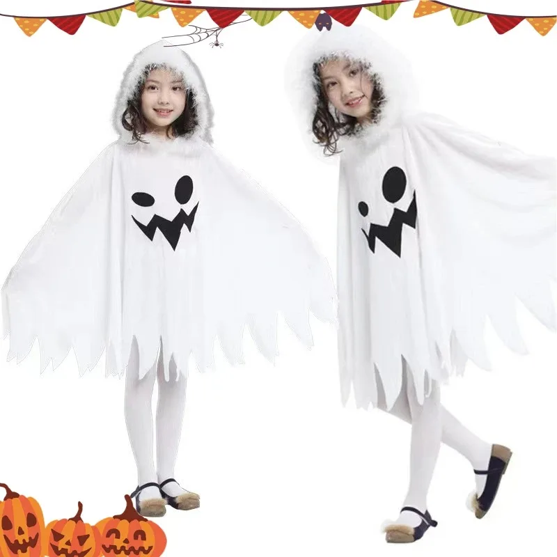 

Хэллоуин Милый Белый Эльф Призрак Накидка с Капюшоном Ужас Тематическая Вечеринка Мальчик Девушка Призрачное Лицо Косплей Рождественское Платье Сплошной Цвет Плащ