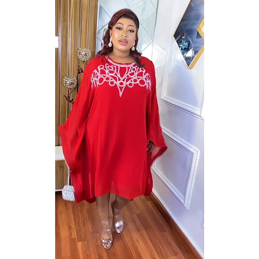 

African Dresses for Women Chiffon Loose Boubou Robe Party Gown Ankara Dashiki Africa Clothing Kaftan Arabic Muslim Dress Set 2PC