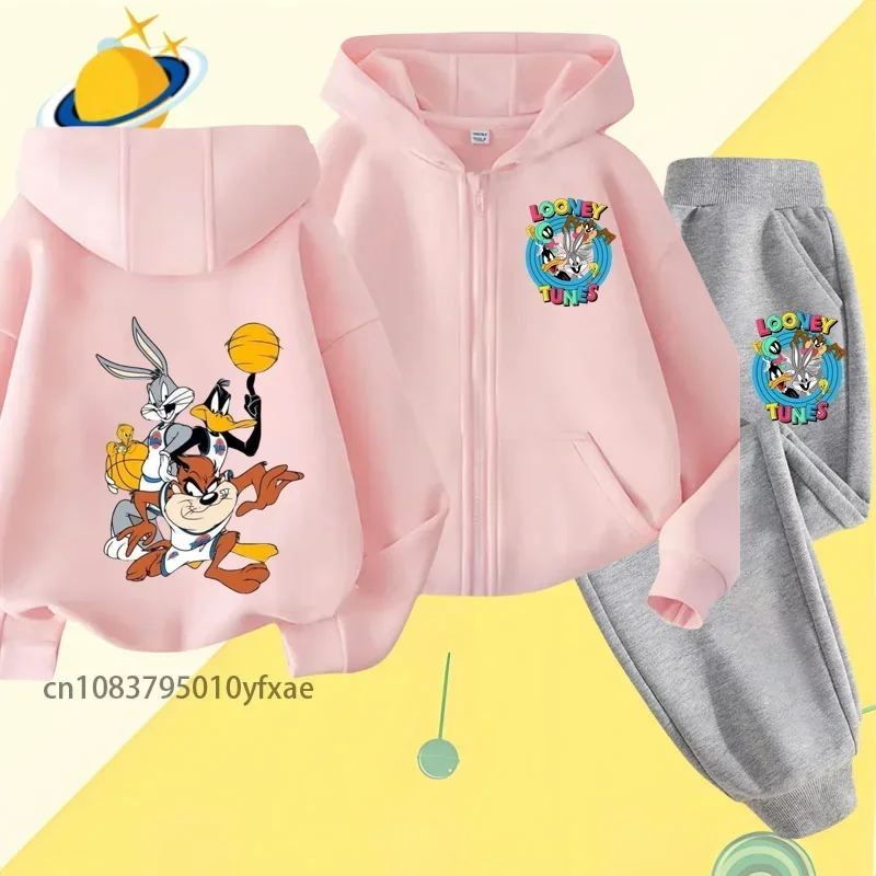 Bugs Bunny children zipper hoodie set cartoon print autumn and winter long sleeve sweatshirt boys and girls fashion style top