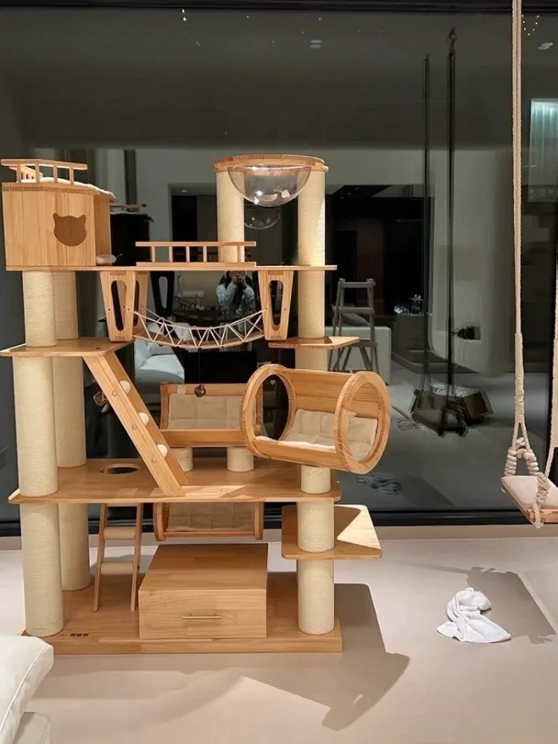 Large solid wood climbing frame  nest tree integrated pine frame  villa