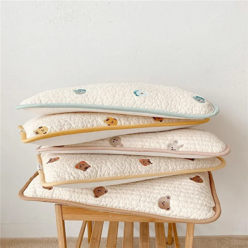 Children's Pillow Exquisite Animal Embroidery Sweat Absorbing Breathable Cotton Pillow Baby Happy Pillow